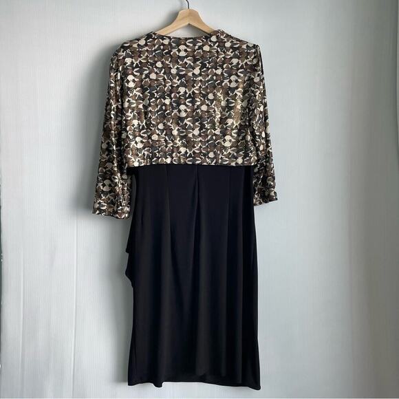 MSK gold and black dress with cropped bolero style jacket sz 14 metallic pattern - Picture 10 of 14